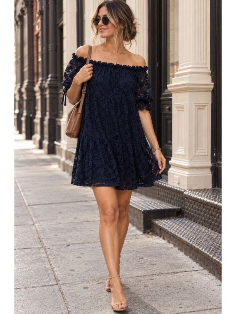 Old Navy Off-The-Shoulder Lace Mini Dress Navy Blue L Dark Coquette Romantic